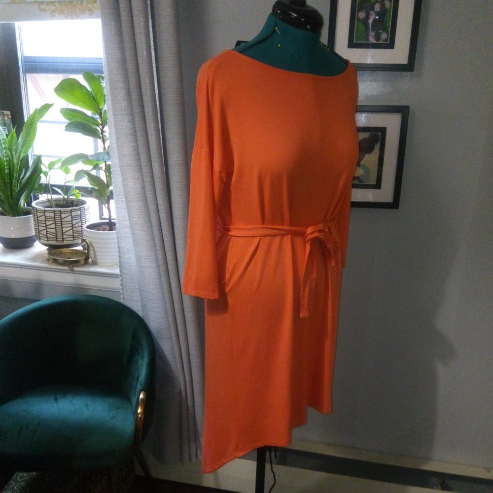 Michael Stars Dylan High Low Boatneck Dress in Orange Sz L